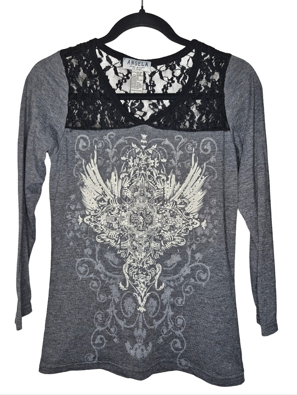 Angela Graphic Lace Long Sleeve Top